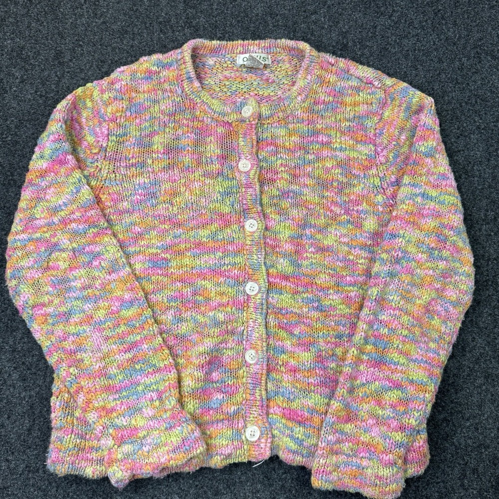 ORVIS Women's L Pastel Space Dye Cardigan Sweater 100% Cotton Chunky Knit